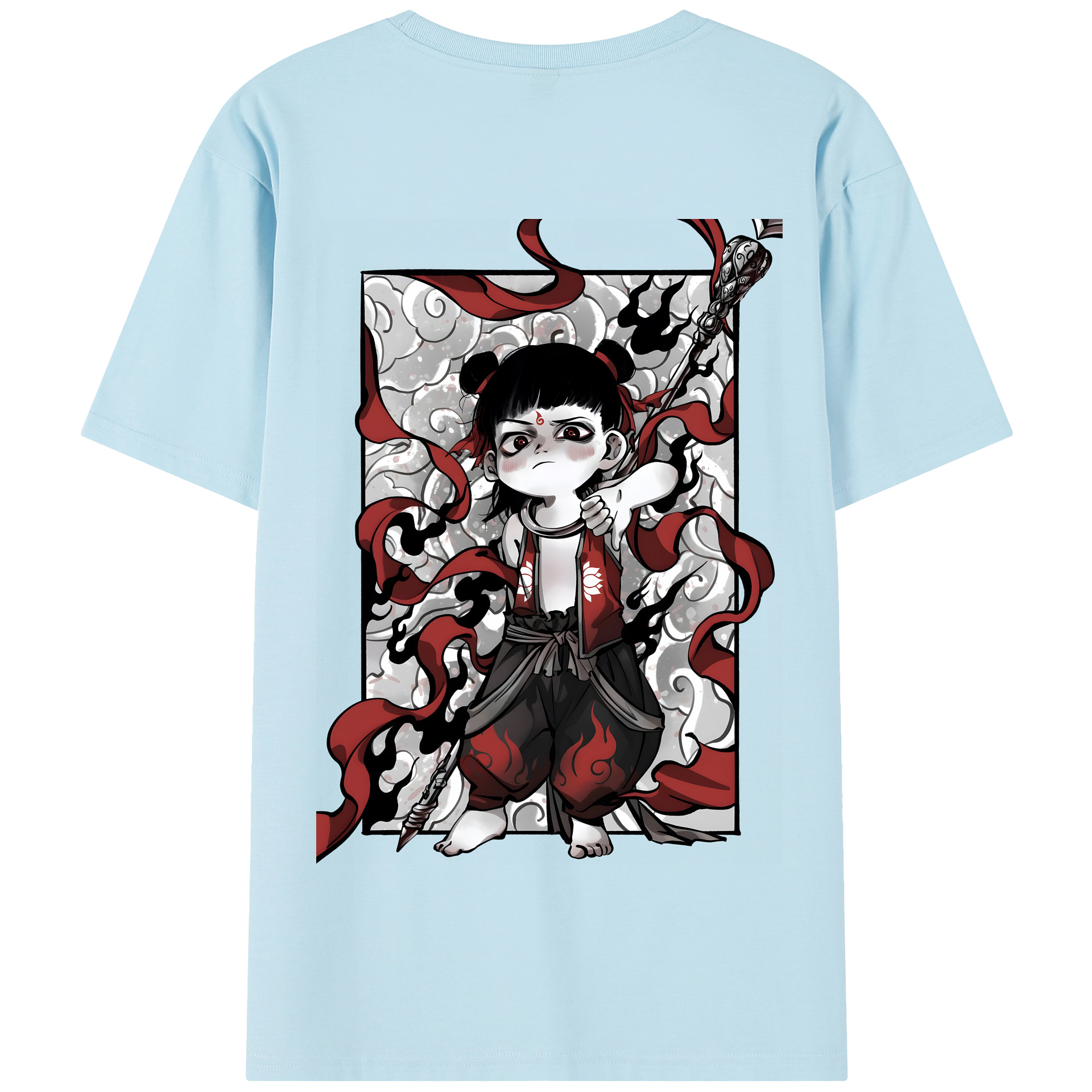 （画像用） Ne Zha 2 ナタ 魔童の大暴れ 綿100％半袖Tシャツ（背面プリント）